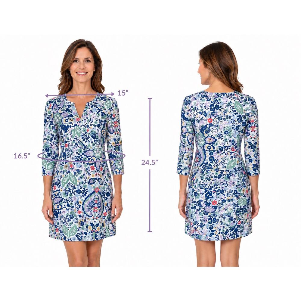 Boden 100% Linen Short White and Blue Tunic Dress Womens Size 4 Paisley Normcore